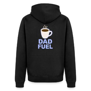 Dad Fuel – Kaffeebetriebenes Papa-Design - Unisex Premium Bio Zip Hoodie - Schwarz - Hinten - Nico (187cm)