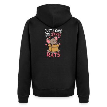 Nur ein Mädchen, das Ratten liebt - Unisex Premium Bio Zip Hoodie - Schwarz - Hinten - Nico (187cm)