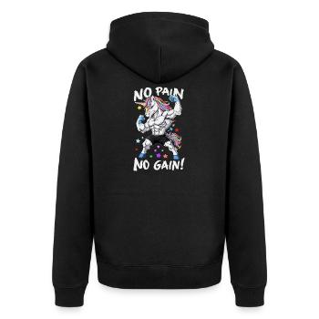 Powerful Unicorn No Pain No Gain Fitness - Unisex Premium Organic Zip Hoodie - black - Back - Nico (187cm)