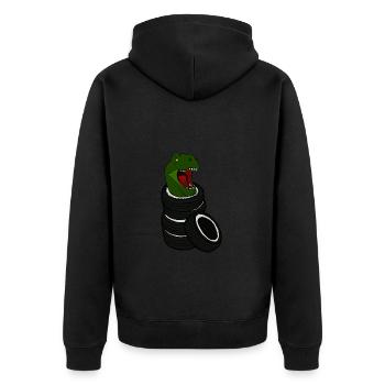 Tyrannosaurus Rex in Autoreifen T Rex Dino Umwelt - Unisex Premium Bio Zip Hoodie - Schwarz - Hinten - Nico (187cm)