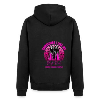 High Heels more than People - Unisex Premium Bio Zip Hoodie - Schwarz - Hinten - Nico (187cm)