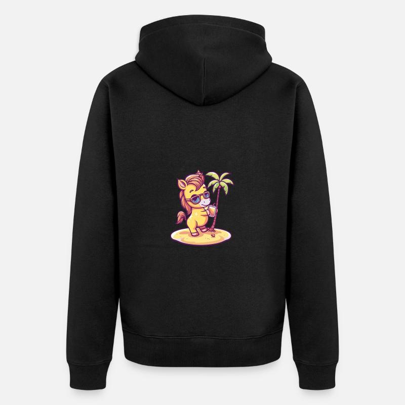 Cheval Été Plage Bande Dessinée - Veste à capuche bio Premium Unisexe - noir