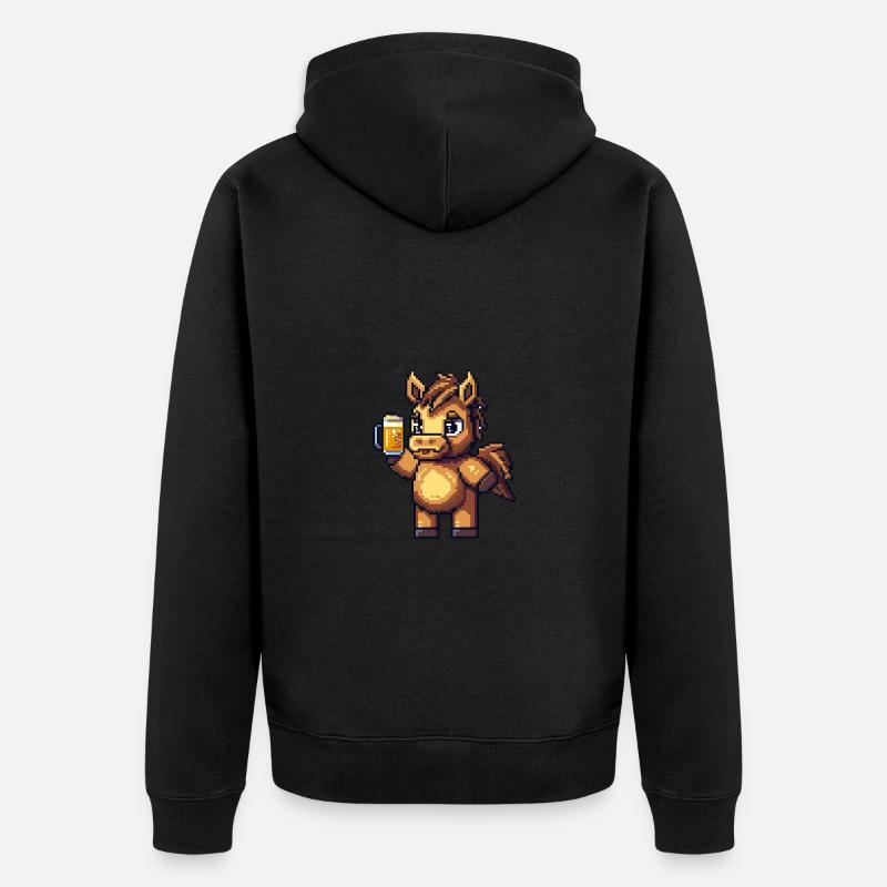 Pferd Bier Pixel - Unisex Premium Bio Zip Hoodie - Schwarz