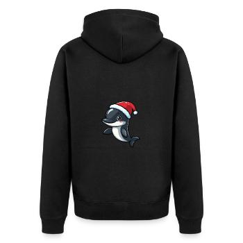 Delfin Weihnachten Niedlich - Unisex Premium Bio Zip Hoodie - Schwarz - Hinten - Nico (187cm)