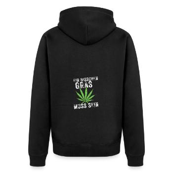 Ein bisschen Gras muss sein - Unisex Premium Bio Zip Hoodie - Schwarz - Hinten - Nico (187cm)