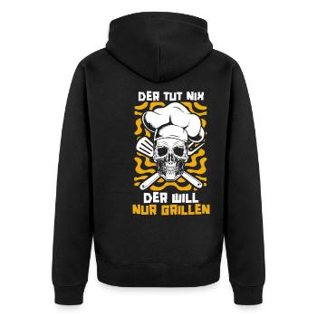 Grillen Grillmeister BBQ - Unisex Premium Bio Zip Hoodie - Schwarz - Hinten - Nico (187cm)
