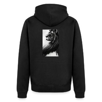 Löwe Schwarz und Weiß - Unisex Premium Bio Zip Hoodie - Schwarz - Hinten - Nico (187cm)