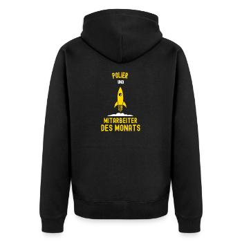 Polier Mitarbeiter des Monats Poliere Bau Kollegen - Unisex Premium Bio Zip Hoodie - Schwarz - Hinten - Nico (187cm)