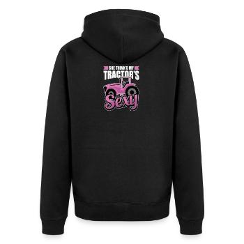 Sie denkt, mein Traktor ist sexy für Traktorkinder - Unisex Premium Bio Zip Hoodie - Schwarz - Hinten - Nico (187cm)