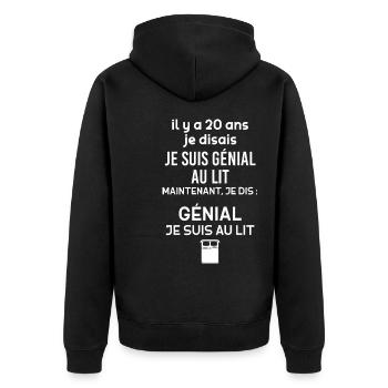 J'Etais Génial Au Lit Humour Homme Retraite - Veste à capuche bio Premium Unisexe - noir - Dos - Nico (187cm)