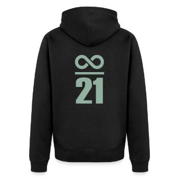 Unendlich durch 21 Millionen Bitcoin - Unisex Premium Bio Zip Hoodie - Schwarz - Hinten - Nico (187cm)