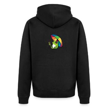 Comic Wetterforsch Frosch Regenbogen Regenschirm - Unisex Premium Bio Zip Hoodie - Schwarz - Hinten - Nico (187cm)