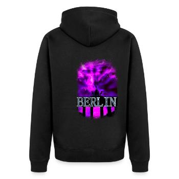 Berlin - Unisex Premium Bio Zip Hoodie - Schwarz - Hinten - Nico (187cm)