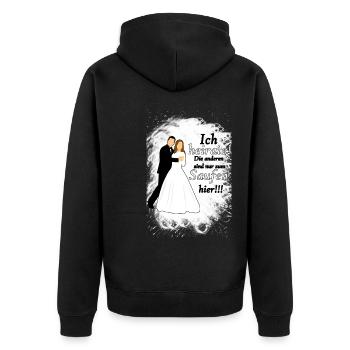 Ich heirate die anderen sind nur zum Saufen hier - Unisex Premium Bio Zip Hoodie - Schwarz - Hinten - Nico (187cm)