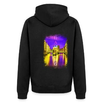 Hamburg St Pauli Reeperbahn Rotlichtviertel - Unisex Premium Bio Zip Hoodie - Schwarz - Hinten - Nico (187cm)