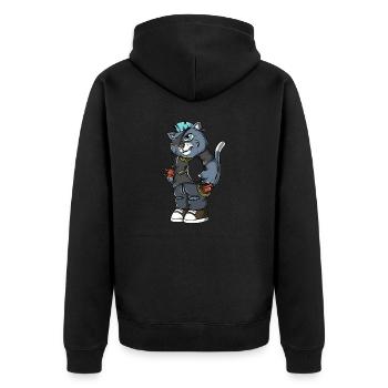 Thomas, Cat - Unisex Premium Bio Zip Hoodie - Schwarz - Hinten - Nico (187cm)