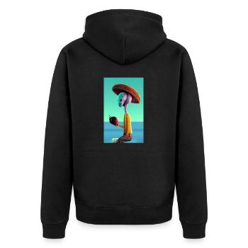 Crazy Comic Alien sur une plage avec un espace cocotier - Veste à capuche bio Premium Unisexe - noir - Dos - Nico (187cm)