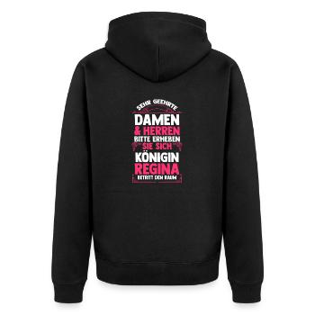 Vorname Regina - Unisex Premium Bio Zip Hoodie - Schwarz - Hinten - Nico (187cm)