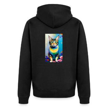 Domestic short haired cat with flowers - Unisex Premium Organic Zip Hoodie - black - Back - Nico (187cm)