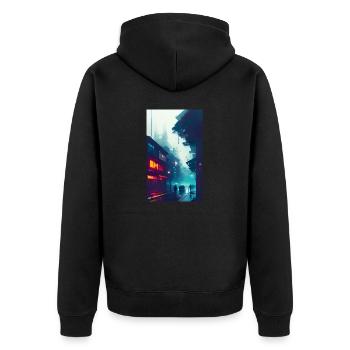 Asiatische Stadt bei Regen - Unisex Premium Bio Zip Hoodie - Schwarz - Hinten - Nico (187cm)