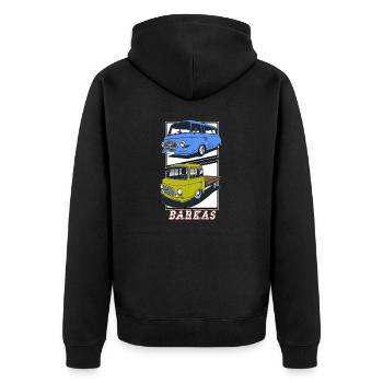 barkas B1000 Bus Pritsche - Unisex Premium Bio Zip Hoodie - Schwarz - Hinten - Nico (187cm)