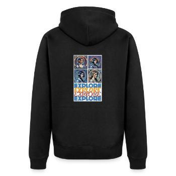 Explore beyond the Limits - Unisex Premium Organic Zip Hoodie - black - Back - Nico (187cm)