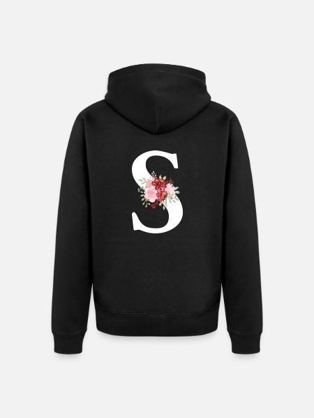 Roter Blumenbuchstabe S - Unisex Premium Bio Zip Hoodie - Schwarz