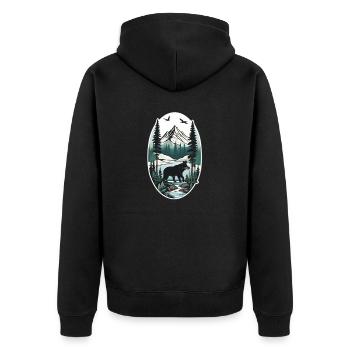 Gelassenheit in der Wildnis - Unisex Premium Bio Zip Hoodie - Schwarz - Hinten - Nico (187cm)