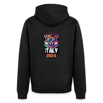 Italien 2024 Urlaub Fuchs - Unisex Premium Bio Zip Hoodie - Schwarz - Hinten - Nico (187cm)