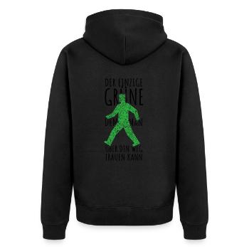 Der einzige Grüne dem man über den Weg trauen kann - Unisex Premium Bio Zip Hoodie - Schwarz - Hinten - Nico (187cm)