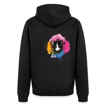 cat, colorful, watercolor, art, painting, graffiti, - Unisex Premium Organic Zip Hoodie - black - Back - Nico (187cm)