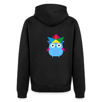eule ,boot,papierhut,bunt,illustration - Unisex Premium Bio Zip Hoodie - Schwarz - Hinten - Nico (187cm)