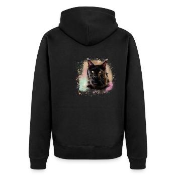 maincoon,katze,graffiti,malerei, Maine-Coon-Katze - Unisex Premium Bio Zip Hoodie - Schwarz - Hinten - Nico (187cm)