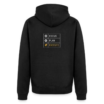 Fokus Plan Umsetzung - Unisex Premium Bio Zip Hoodie - Schwarz - Hinten - Nico (187cm)