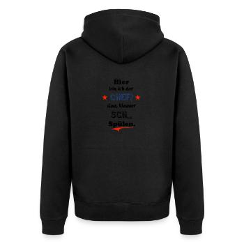 hier bin ich der chef - Unisex Premium Bio Zip Hoodie - Schwarz - Hinten - Nico (187cm)