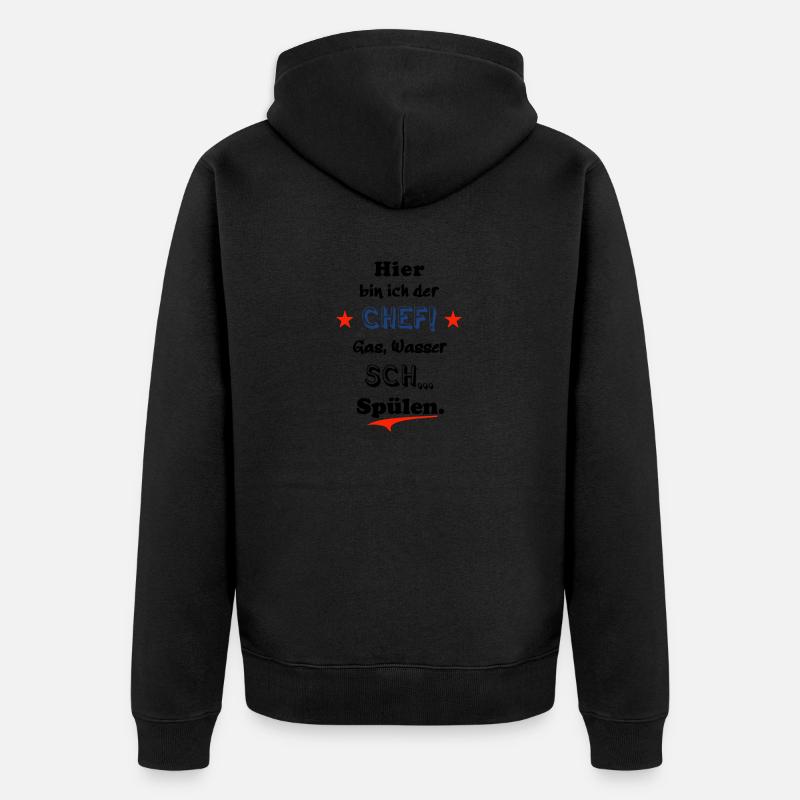 hier bin ich der chef - Unisex Premium Bio Zip Hoodie - Schwarz