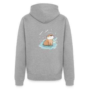 Illustration Comic Cute Kawaii Sticker Otter - Unisex Premium Organic Zip Hoodie - heather grey - Back - Nico (187cm)