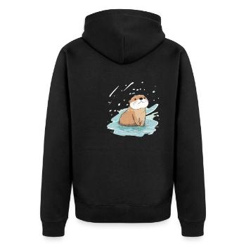 Illustration Comic Cute Kawaii Sticker Otter - Unisex Premium Organic Zip Hoodie - black - Back - Nico (187cm)