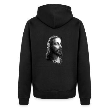 BELIEVE. - Unisex Premium Bio Zip Hoodie - Schwarz - Hinten - Nico (187cm)