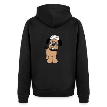 DJ Hund Sonnenbrille Teenager Mütze Cappy Cool Guy - Unisex Premium Bio Zip Hoodie - Schwarz - Hinten - Nico (187cm)