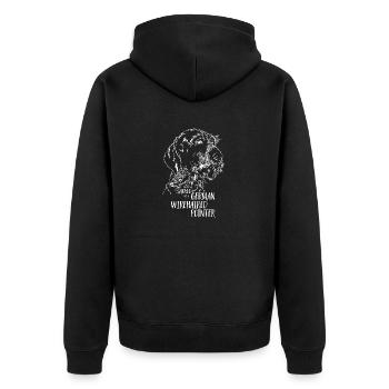 Loved by a German Wirehaired Pointer Hundespruch - Unisex Premium Bio Zip Hoodie - Schwarz - Hinten - Nico (187cm)