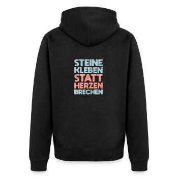 Steine Kleben Statt Herzen Brechen - Unisex Premium Bio Zip Hoodie - Schwarz - Hinten - Nico (187cm)