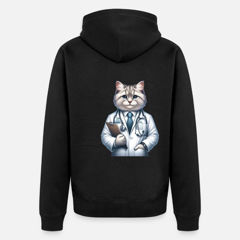 Docteur de chat mignon - Veste à capuche bio Premium Unisexe - noir