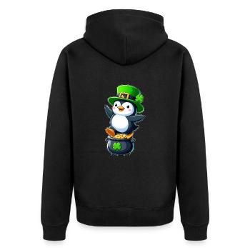 St. Patrick's Day Pinguin Zylinder Kleeblatt - Unisex Premium Bio Zip Hoodie - Schwarz - Hinten - Nico (187cm)