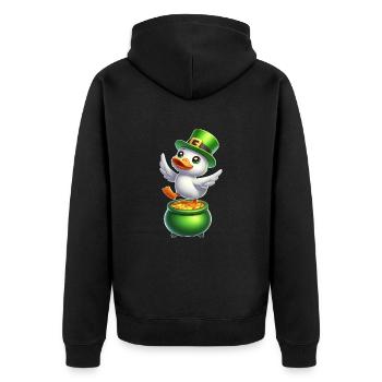 Süße St. Patrick's Day Ente Zylinder Kleeblatt - Unisex Premium Bio Zip Hoodie - Schwarz - Hinten - Nico (187cm)