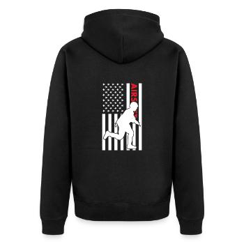 Sport Us Flag Airsoft - Unisex Premium Bio Zip Hoodie - Schwarz - Hinten - Nico (187cm)