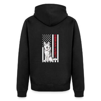 Siberian Husky Us Flag - Unisex Premium Bio Zip Hoodie - Schwarz - Hinten - Nico (187cm)
