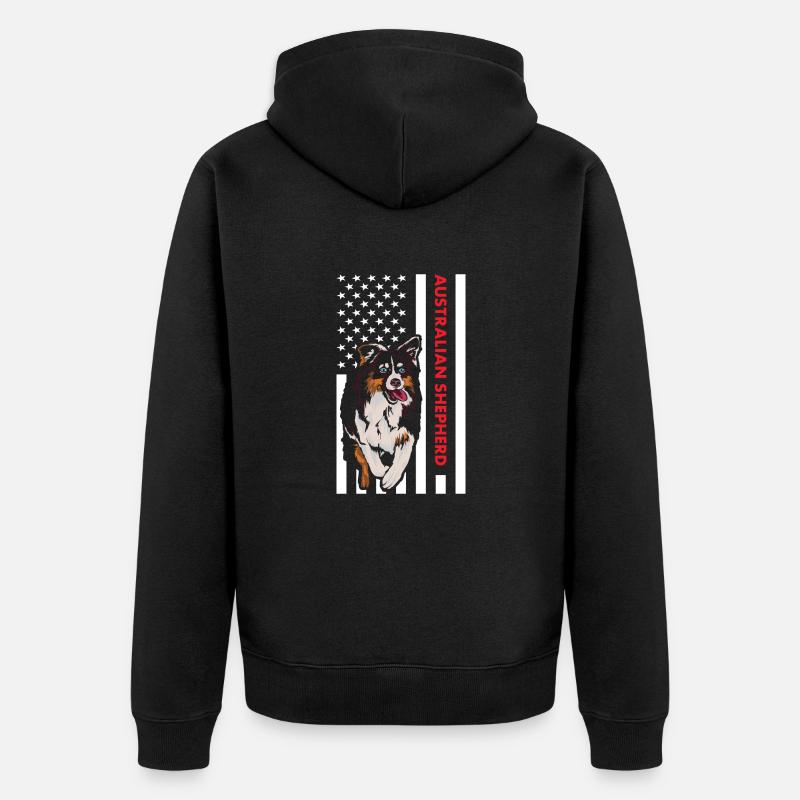Dog Aussie Us Flag - Unisex Premium Bio Zip Hoodie - Schwarz