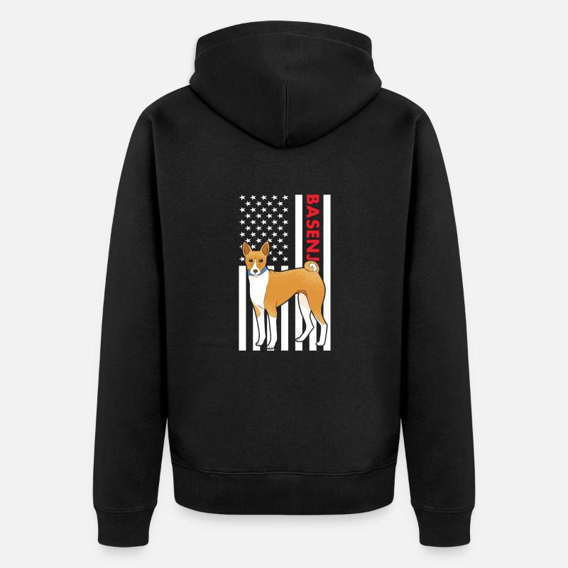 Dog Basenji Us Flag - Unisex Premium Bio Zip Hoodie - Schwarz