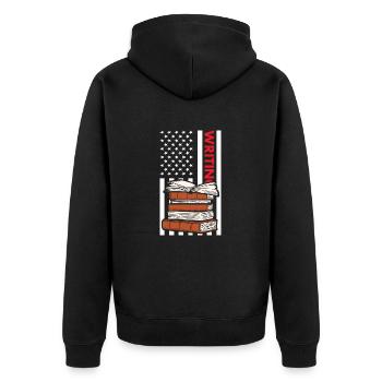 Writer Us Flag Writing - Unisex Premium Organic Zip Hoodie - black - Back - Nico (187cm)